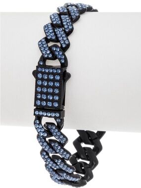 Blue Iced Out Cuban Link Bracelet | Rhinestone Statement Bracelet | Luxury
